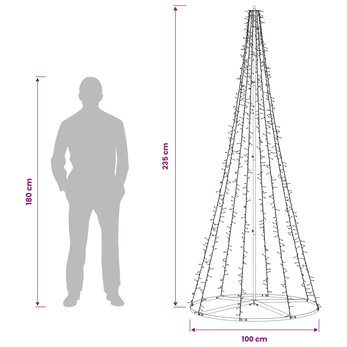 vidaXL Choinka świąteczna LED 235 cm 1000 LED Ciepła biel Stal Czarny