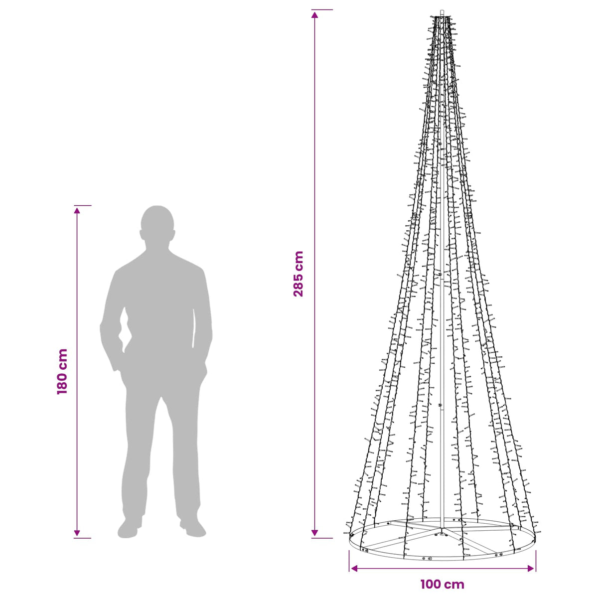 vidaXL Choinka świąteczna LED 285 cm 1550 LED Ciepła biel Stal Czarny
