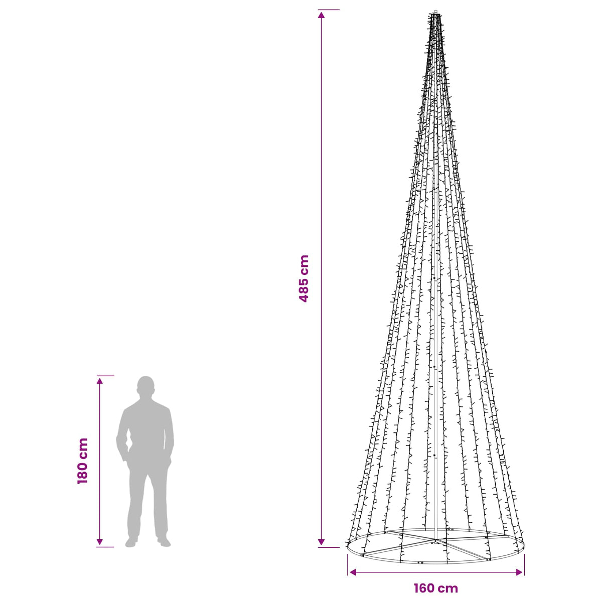 vidaXL Choinka świąteczna LED 485 cm 3000 LED Ciepła biel Stal Czarny