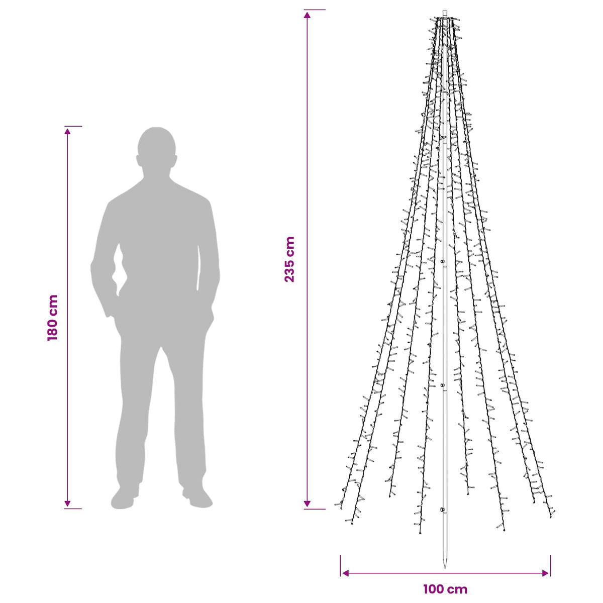 vidaXL Choinka świąteczna LED 235 cm 1000 LED Ciepła biel Stal Czarny