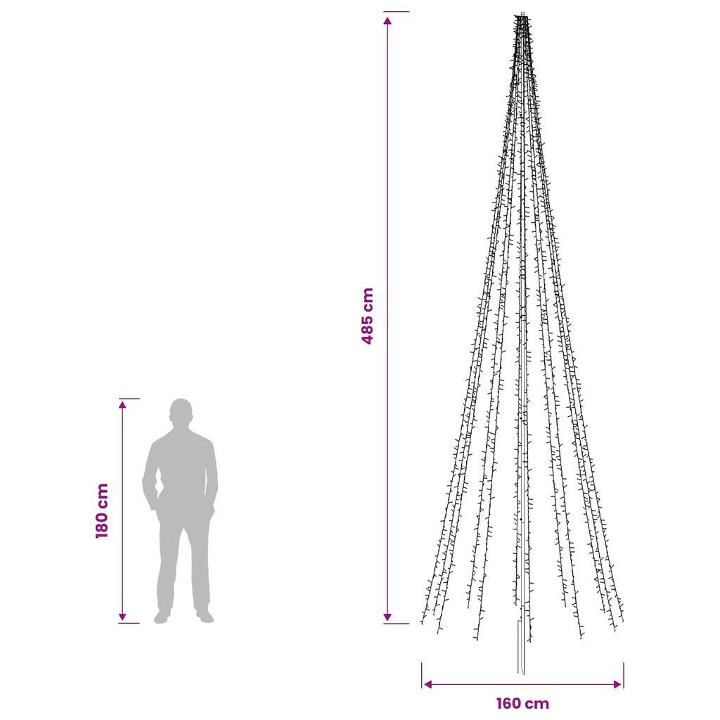 vidaXL Choinka świąteczna LED 485 cm 3000 LED Ciepła biel Stal Czarny