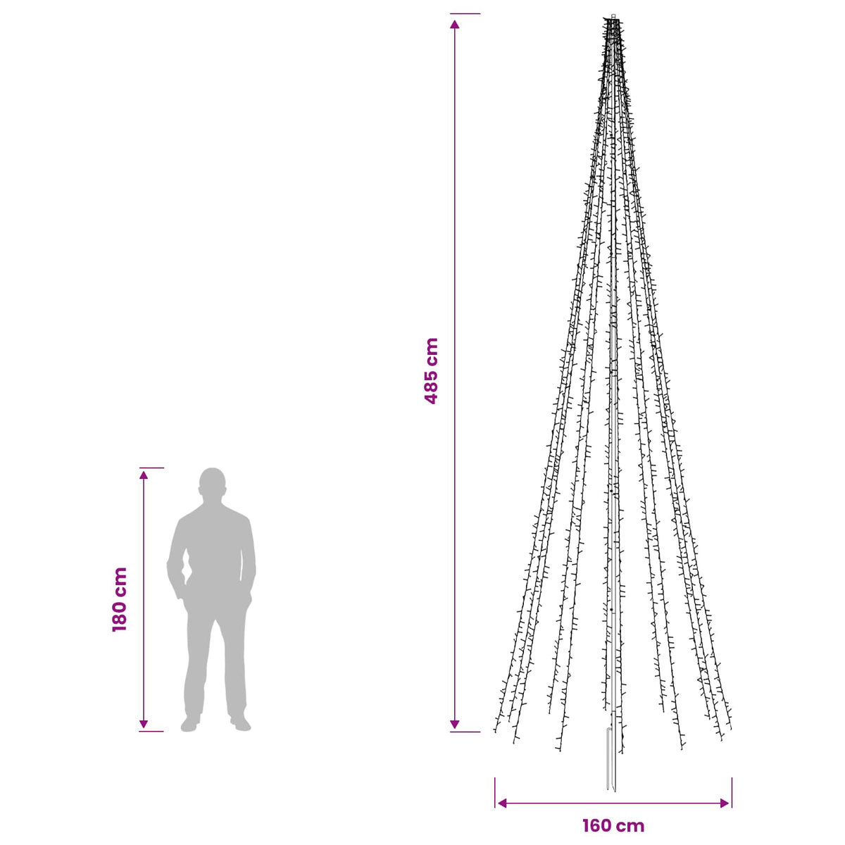 vidaXL Choinka świąteczna LED 485 cm 3000 LED Ciepła biel Stal Czarny