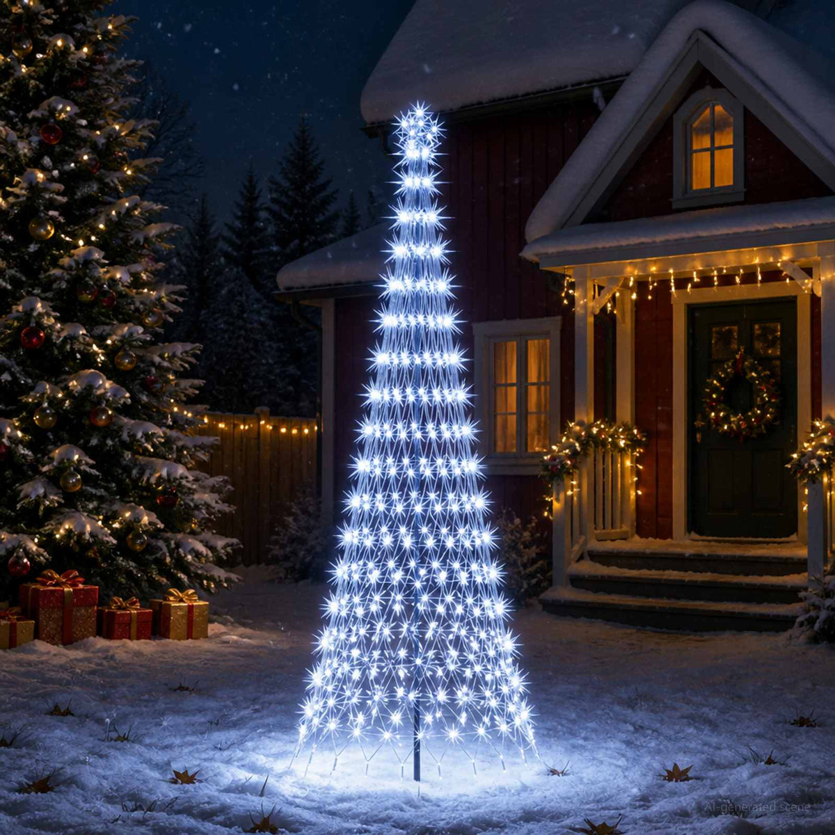 vidaXL Choinka świąteczna LED 300 cm 350 LED Zimna biel Żelazo Czarny