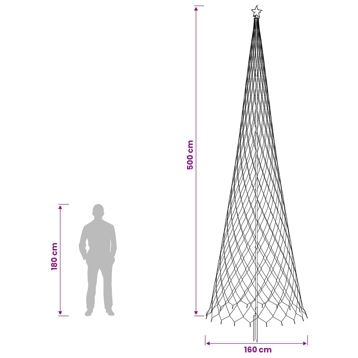 vidaXL Choinka świąteczna LED 500 cm 550 LED Ciepła biel Żelazo Czarny