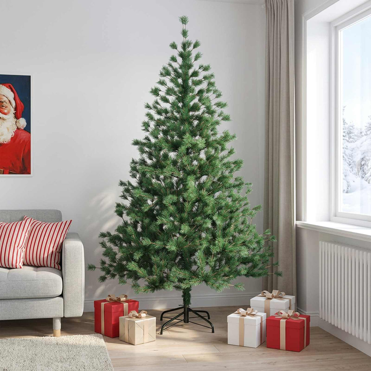 vidaXL Sztuczna choinka z zawiasami 240 cm PVC i Metal zielony