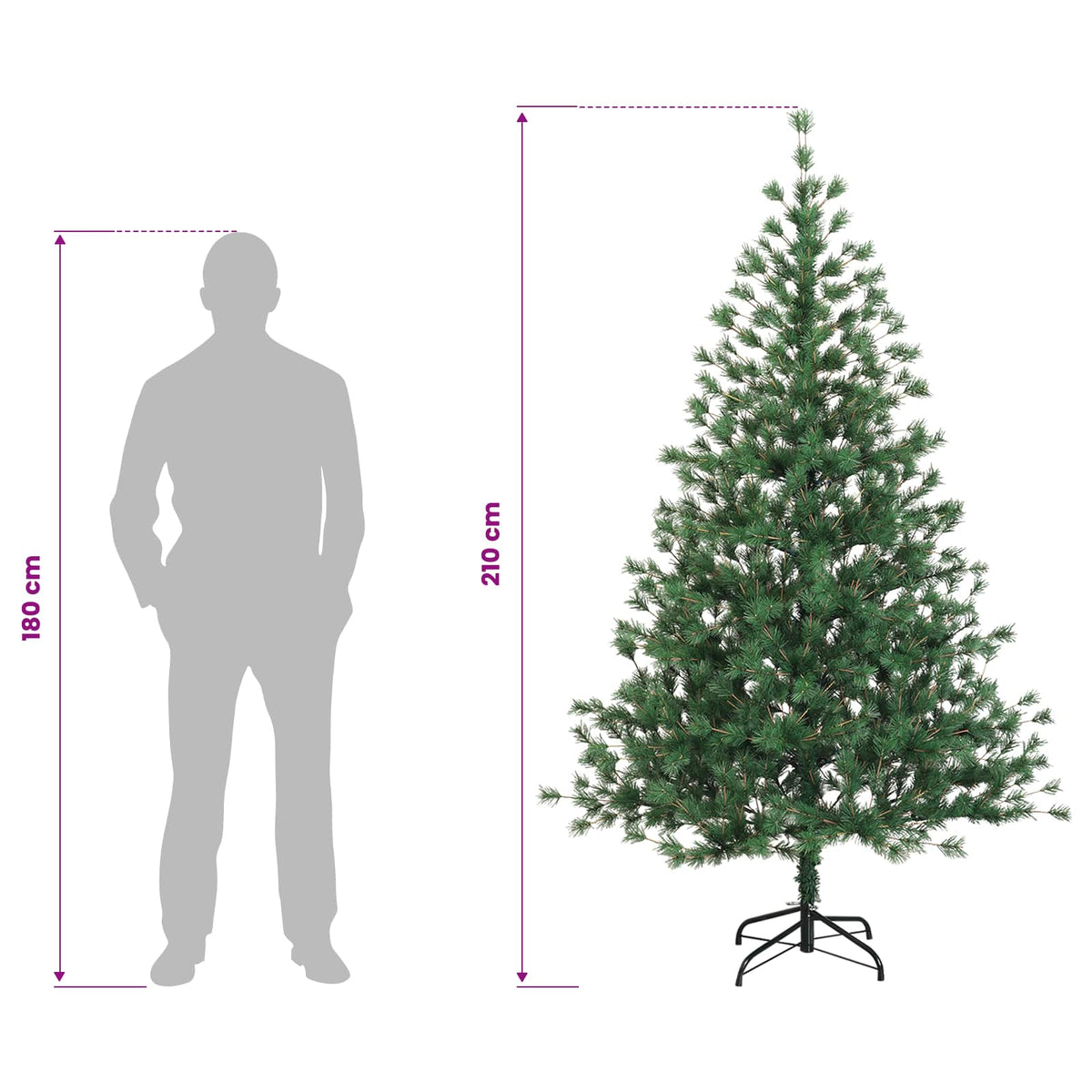 vidaXL Sztuczna choinka z zawiasami 210 cm PVC i Metal zielony