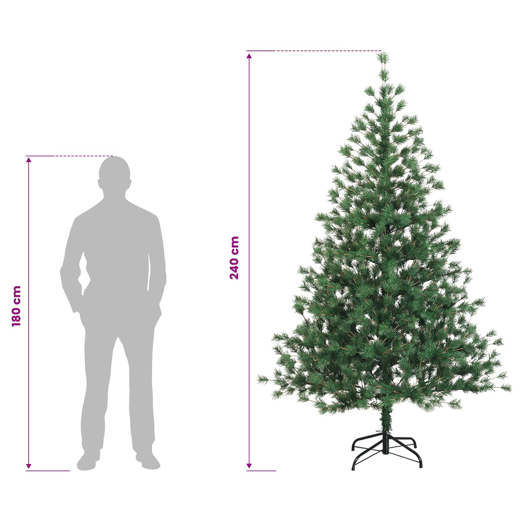 vidaXL Sztuczna choinka z zawiasami 240 cm PVC i Metal zielony