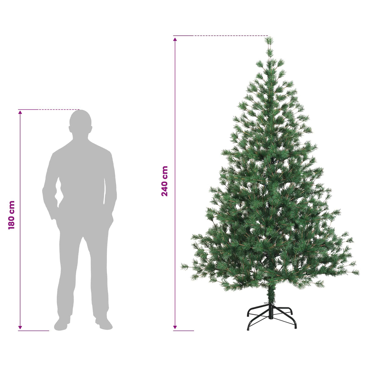 vidaXL Sztuczna choinka z zawiasami 240 cm PVC i Metal zielony