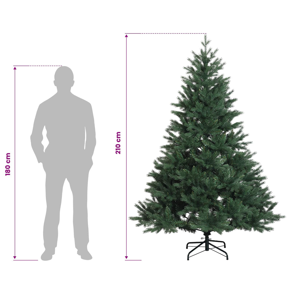 vidaXL Sztuczna choinka z zawiasami 210 cm PVC i Metal zielony