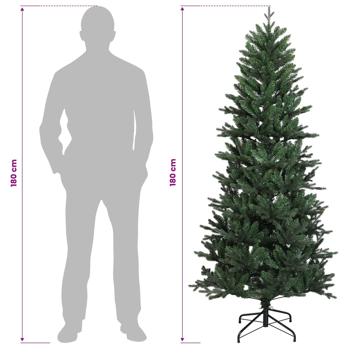 vidaXL Sztuczna choinka z zawiasami 180 cm PVC i PE zielony