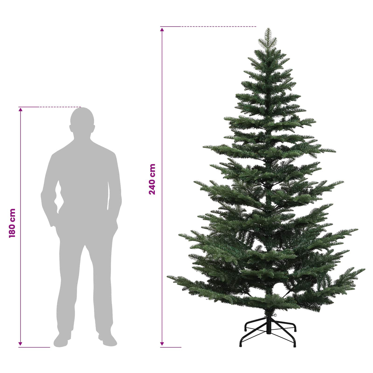 vidaXL Sztuczna choinka z zawiasami 240 cm PE i PVC zielony