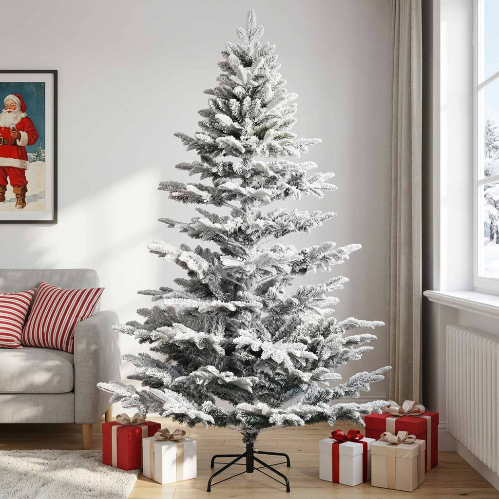 vidaXL Sztuczna choinka z zawiasami 240 cm PE i PVC Zielono-biały