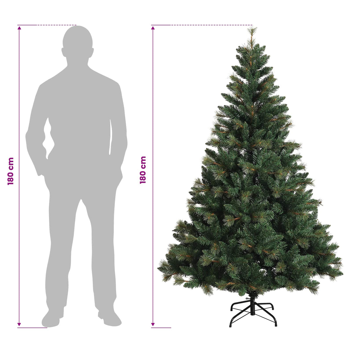 vidaXL Sztuczna choinka z zawiasami 180 cm PVC i Metal zielony