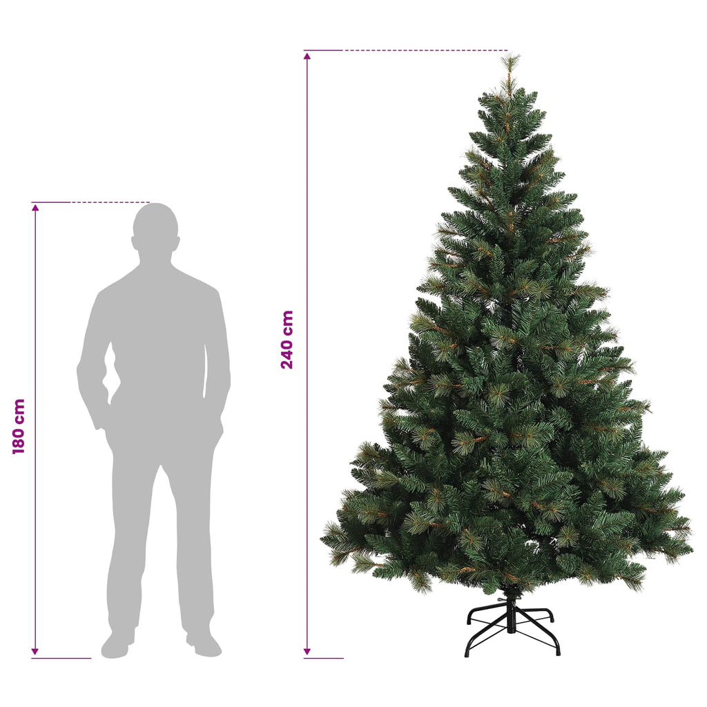 vidaXL Sztuczna choinka z zawiasami 240 cm PVC i Metal zielony