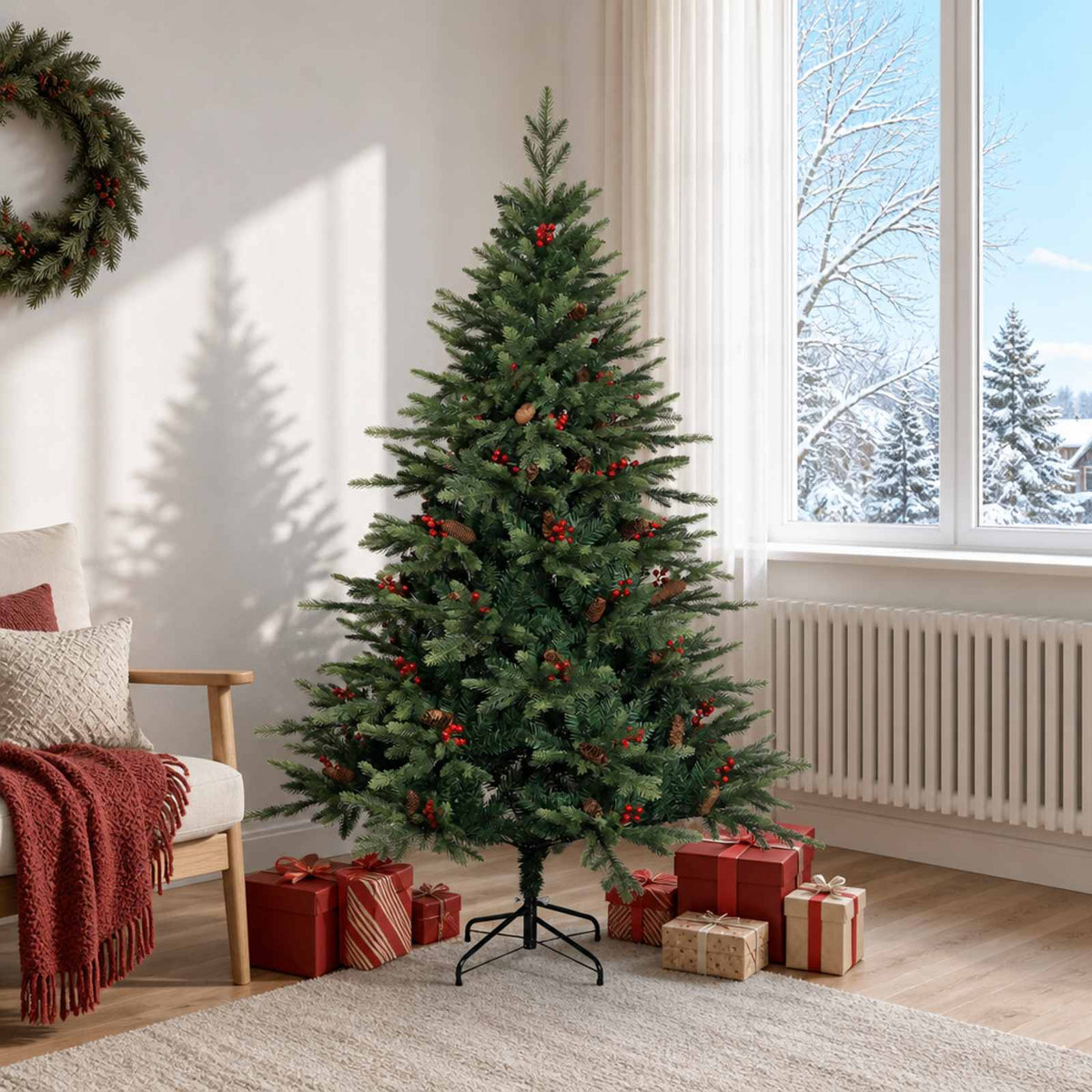 vidaXL Sztuczna choinka z zawiasami 180 cm PVC i Metal zielony