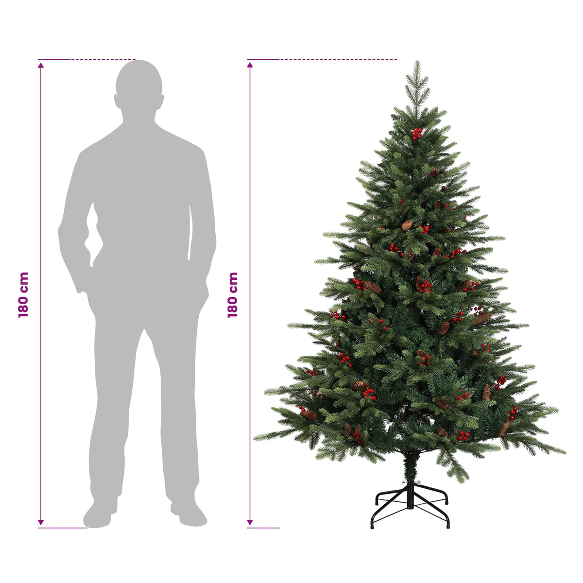 vidaXL Sztuczna choinka z zawiasami 180 cm PVC i Metal zielony