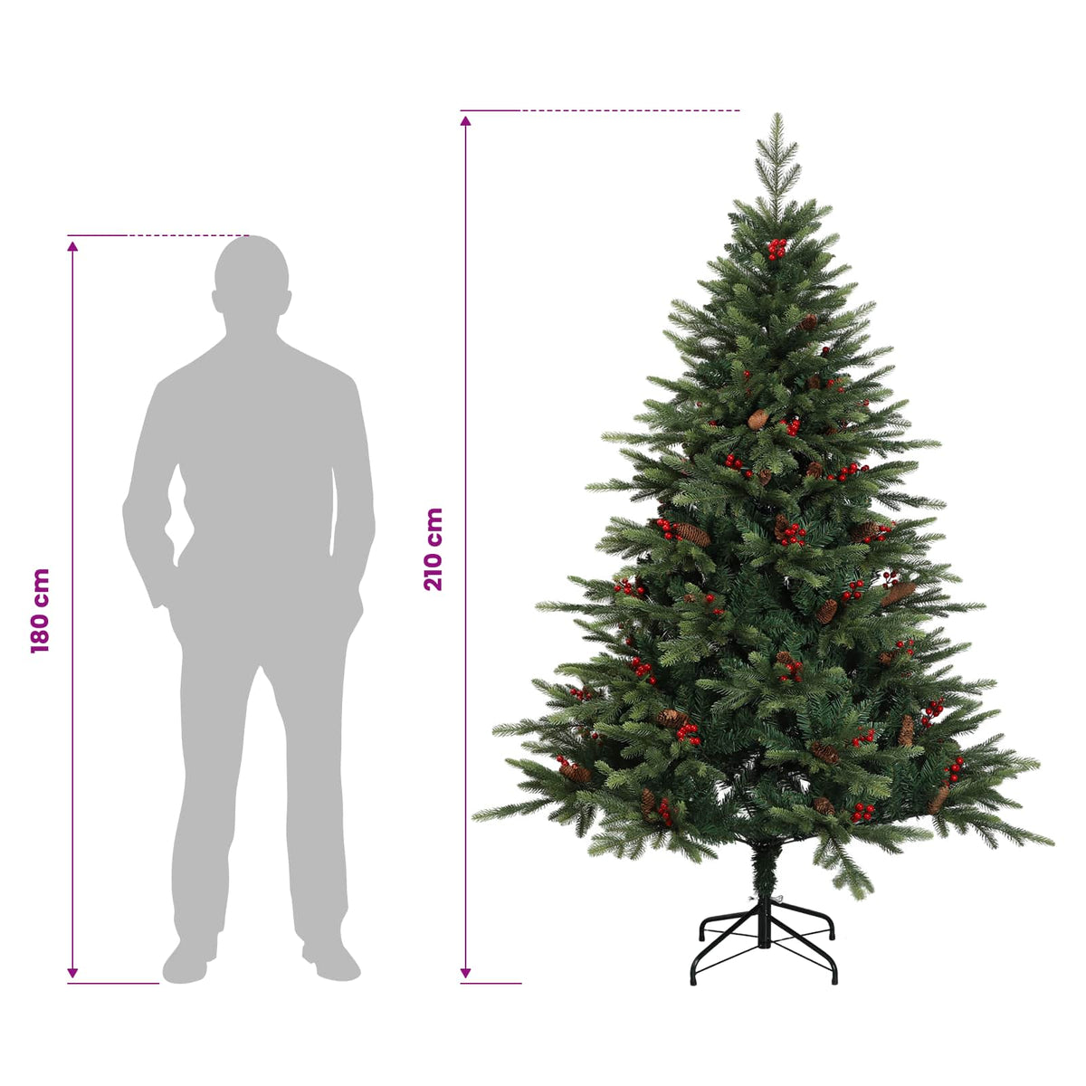 vidaXL Sztuczna choinka z zawiasami 210 cm PVC i Metal zielony