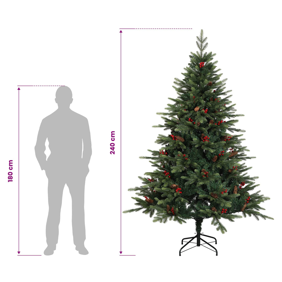 vidaXL Sztuczna choinka z zawiasami 240 cm PVC i Metal zielony