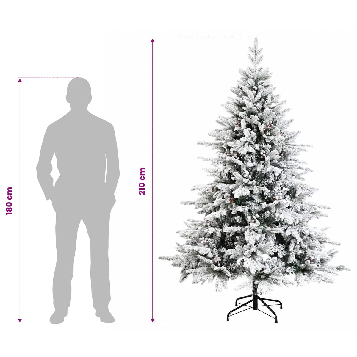 vidaXL Sztuczna choinka z zawiasami 210 cm PVC i Metal Zielony i Biały