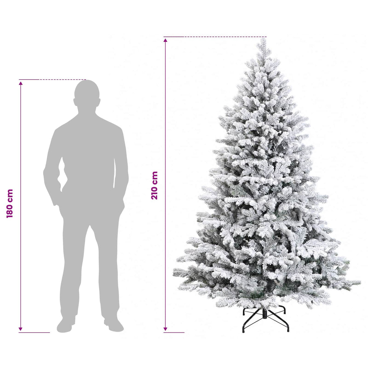 vidaXL Sztuczna choinka z zawiasami 210 cm PVC i Metal Zielony i Biały