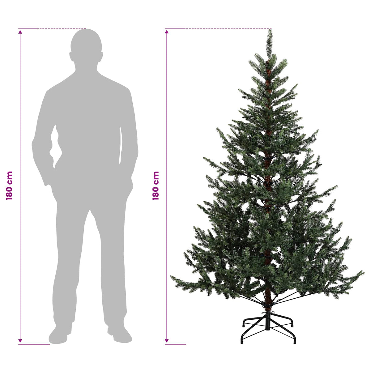 vidaXL Sztuczna choinka z zawiasami 180 cm PVC i Metal zielony