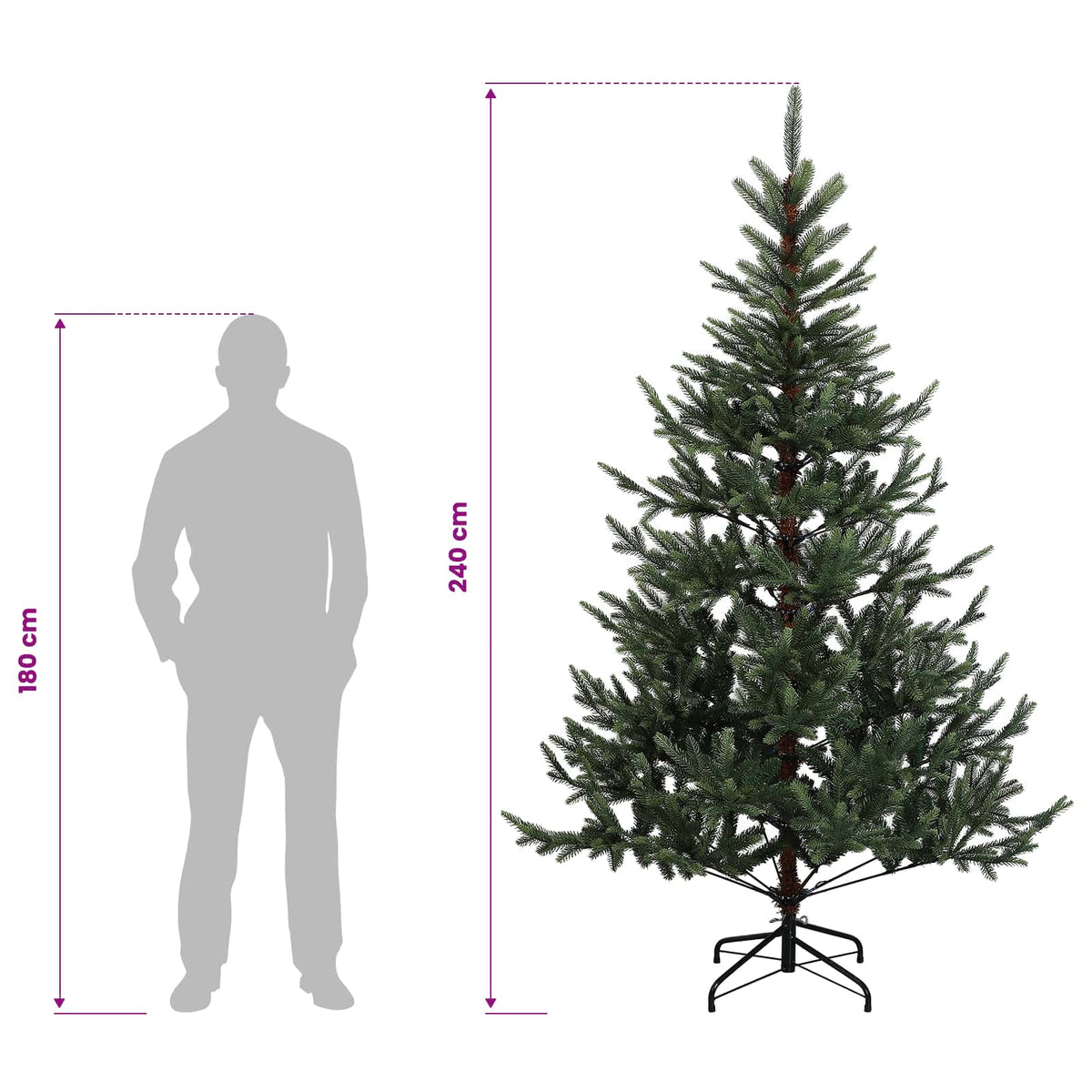 vidaXL Sztuczna choinka z zawiasami 240 cm PVC i Metal zielony
