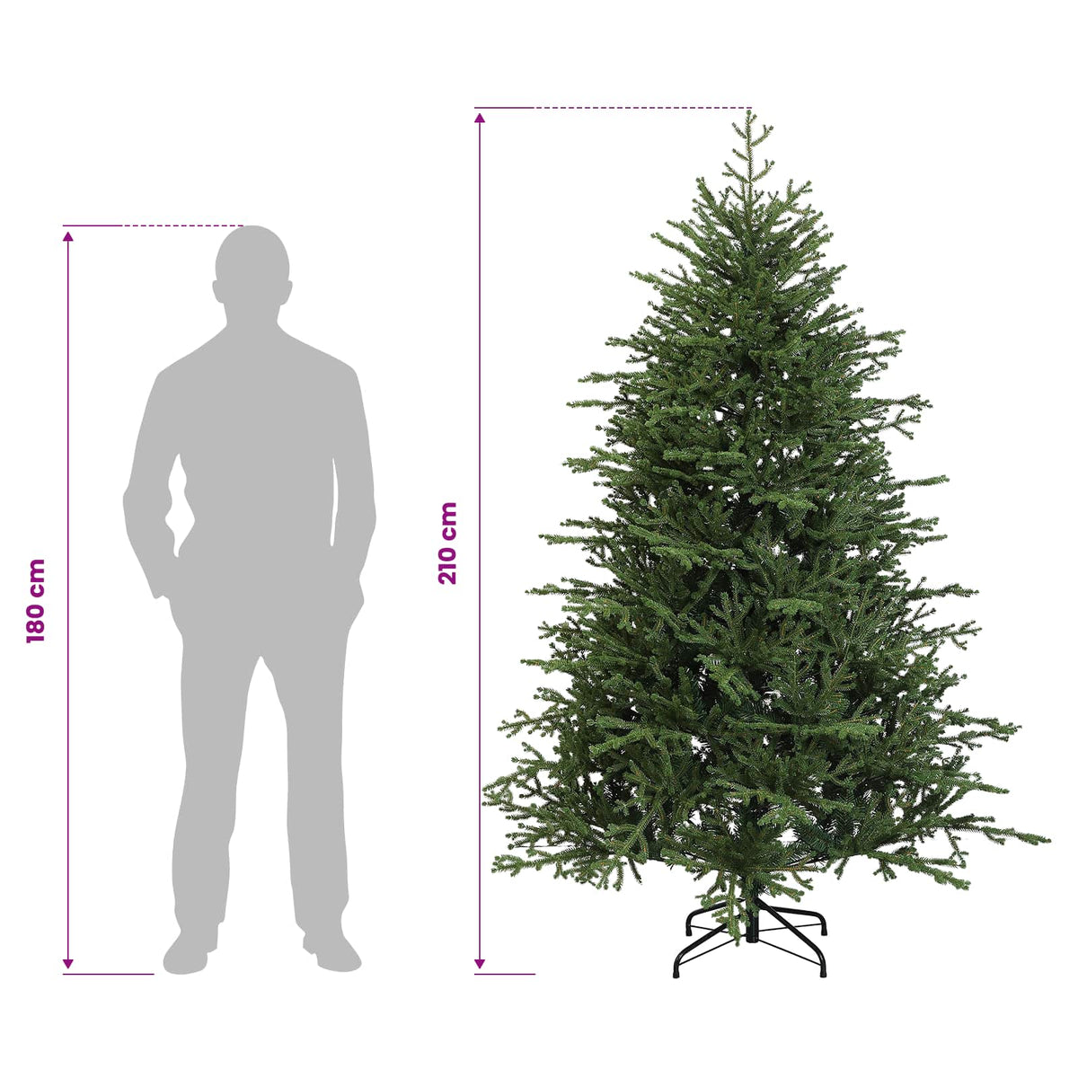 vidaXL Sztuczna choinka z zawiasami 210 cm PVC i Metal zielony