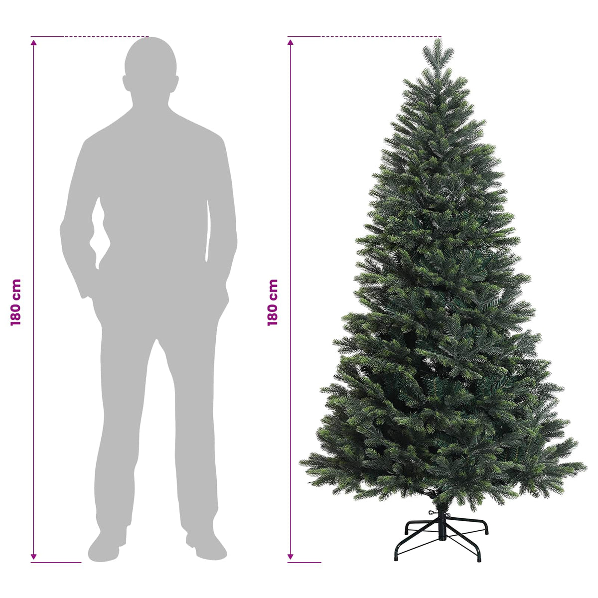 vidaXL Sztuczna choinka z zawiasami 180 cm PVC i Metal zielony
