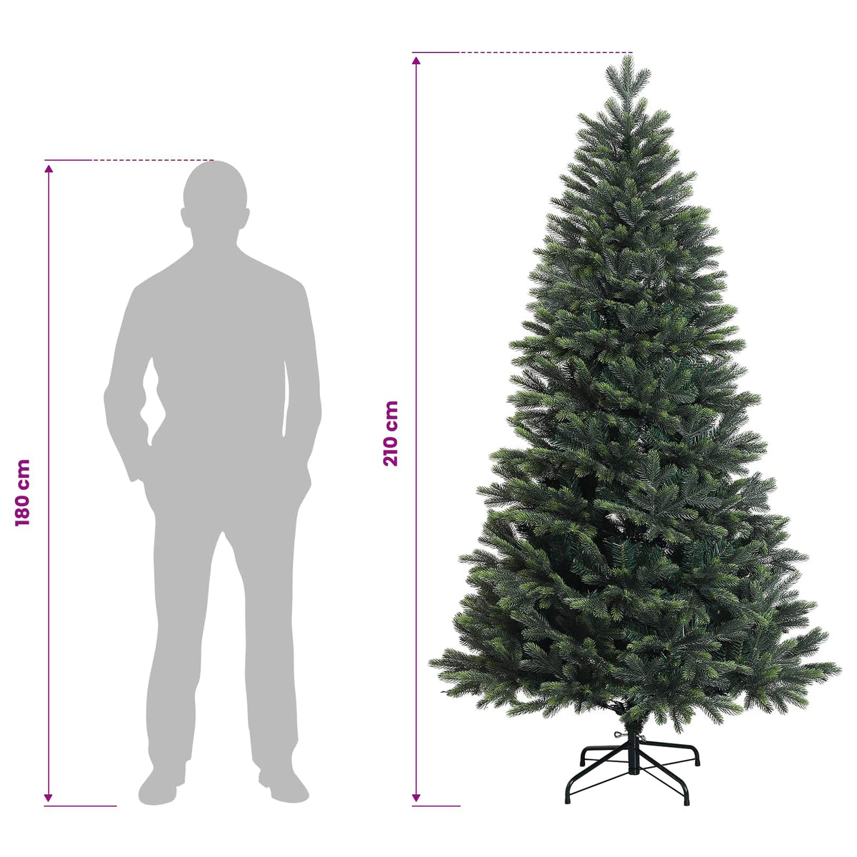 vidaXL Sztuczna choinka z zawiasami 210 cm PVC i Metal zielony