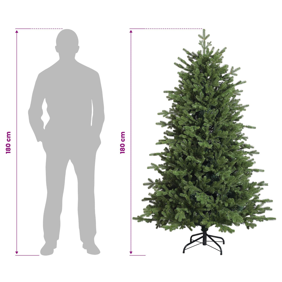 vidaXL Sztuczna choinka z zawiasami 180 cm PVC i Metal zielony