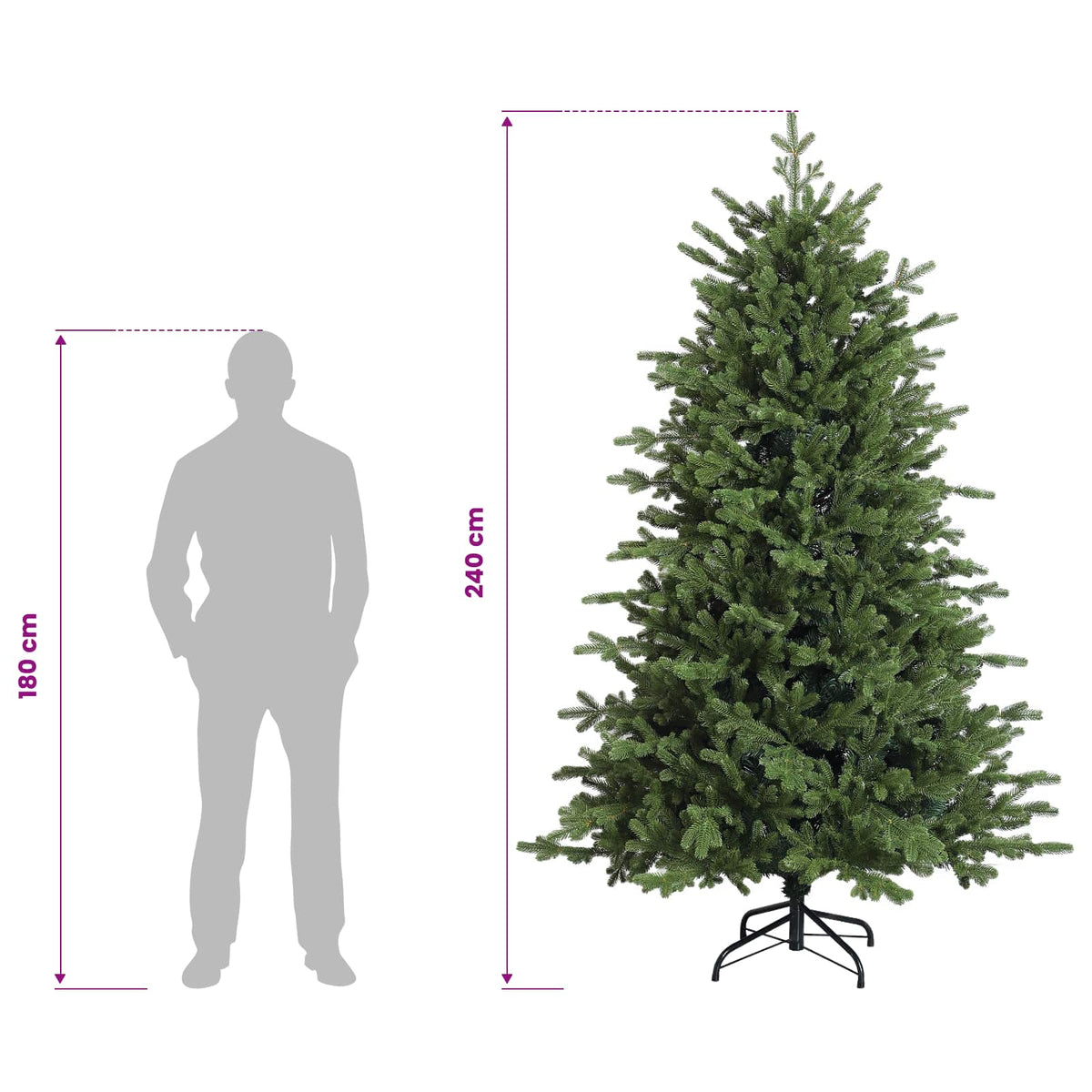 vidaXL Sztuczna choinka z zawiasami 240 cm PVC i Metal zielony