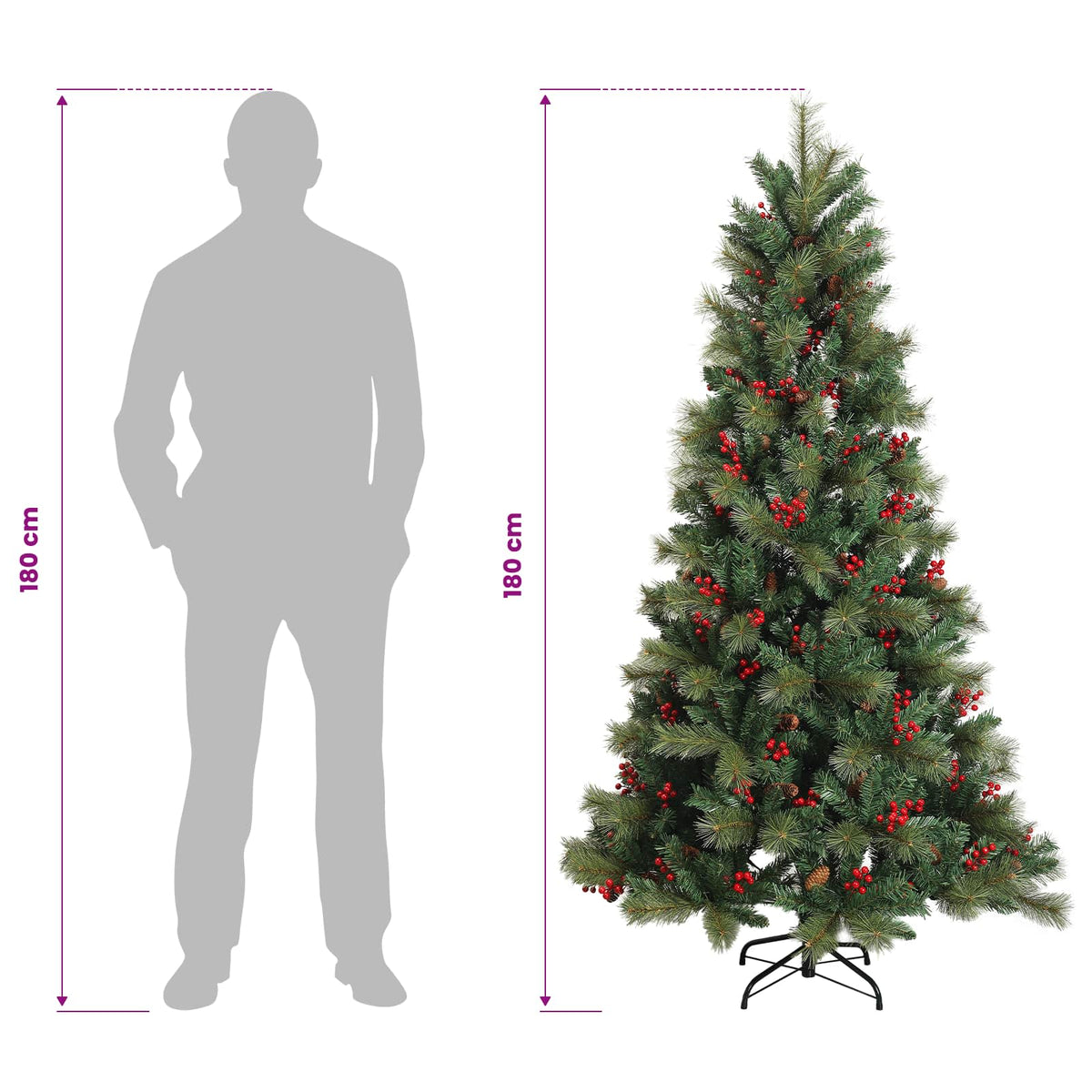 vidaXL Sztuczna choinka z zawiasami 180 cm PVC i Metal zielony