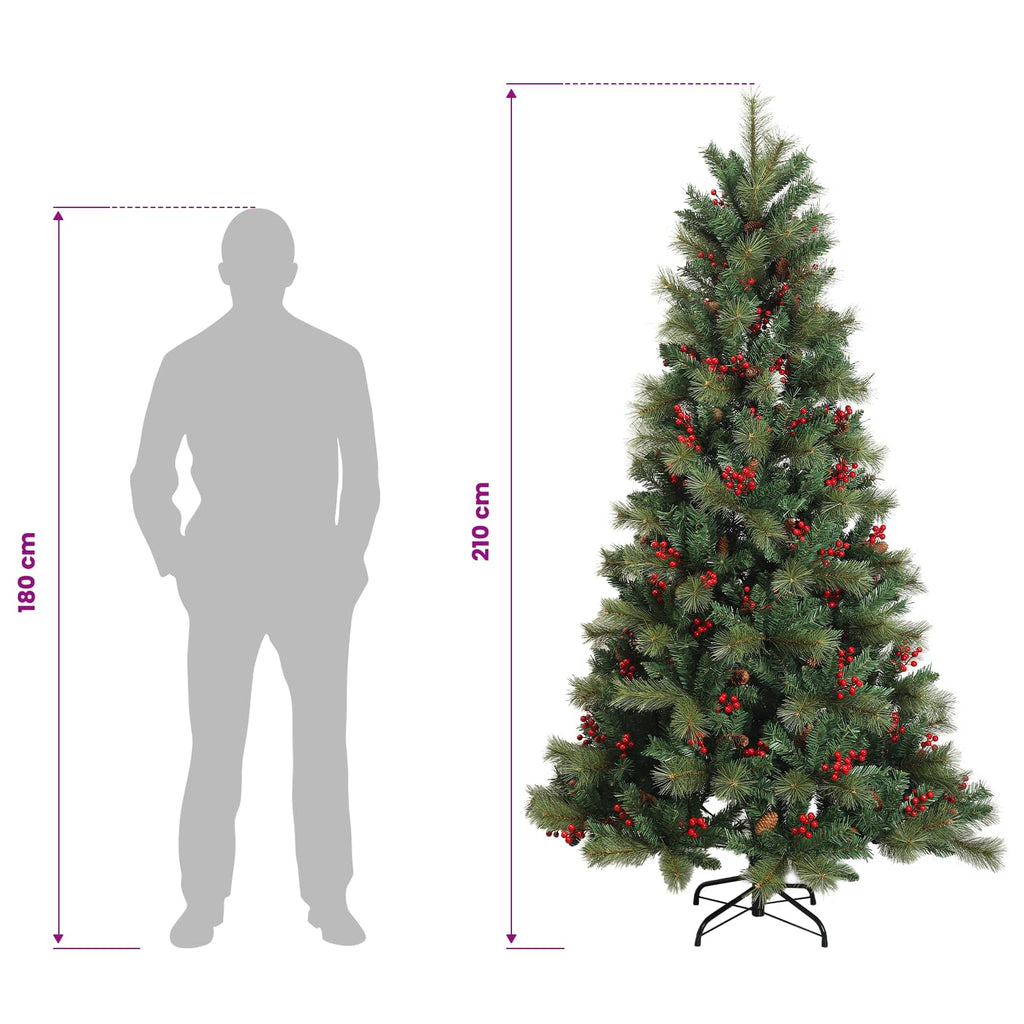 vidaXL Sztuczna choinka z zawiasami 210 cm PVC i Metal zielony