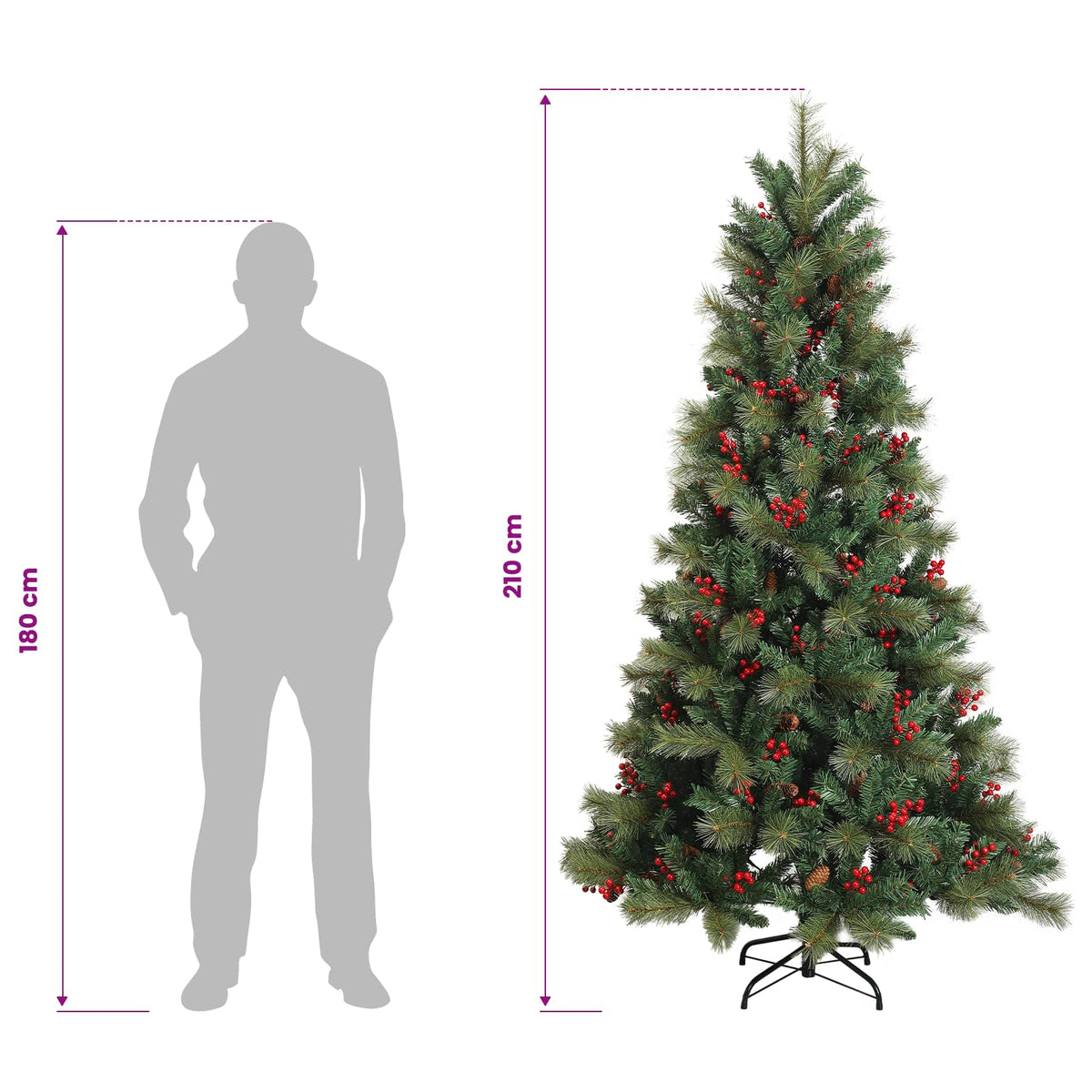vidaXL Sztuczna choinka z zawiasami 210 cm PVC i Metal zielony