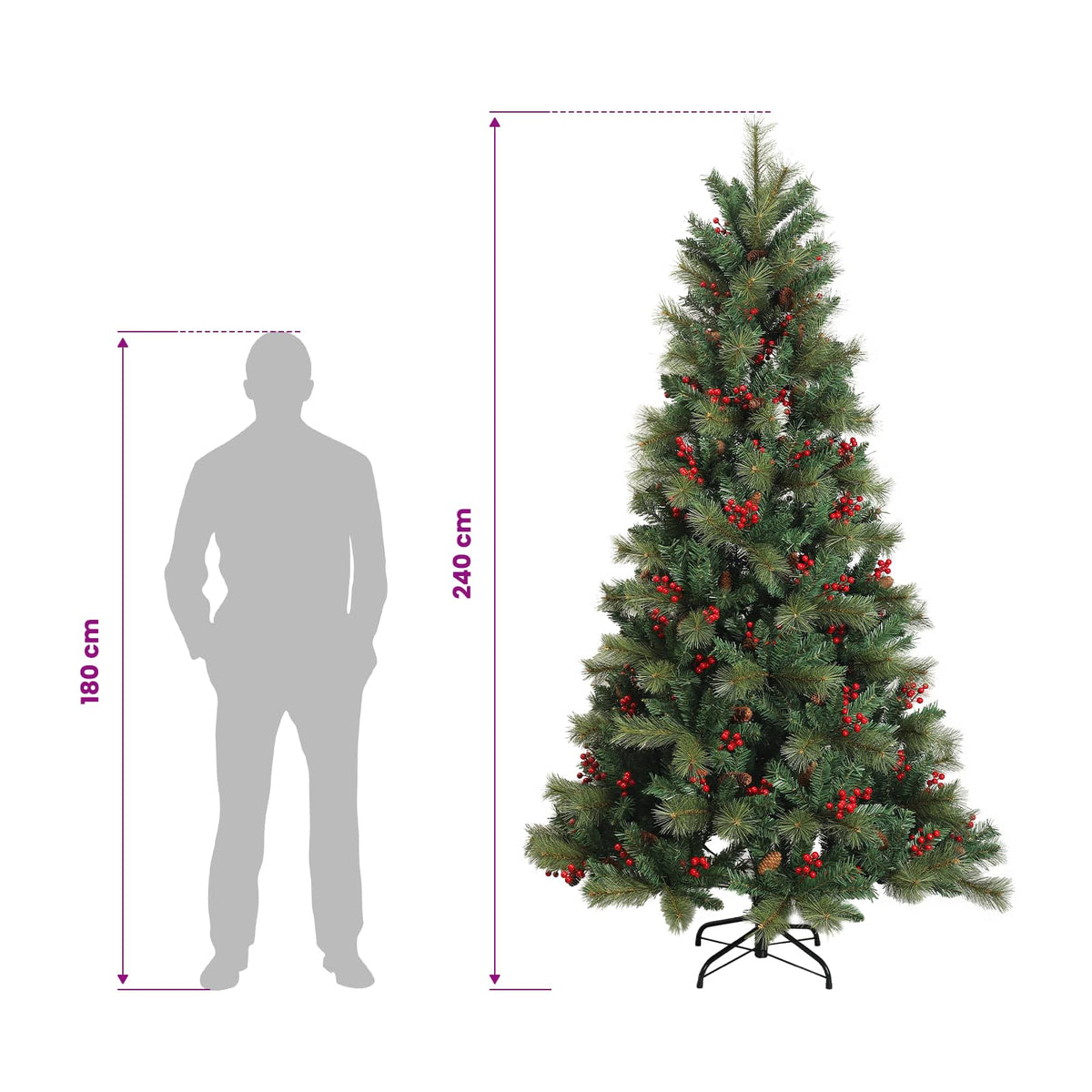 vidaXL Sztuczna choinka z zawiasami 240 cm PVC i Metal zielony