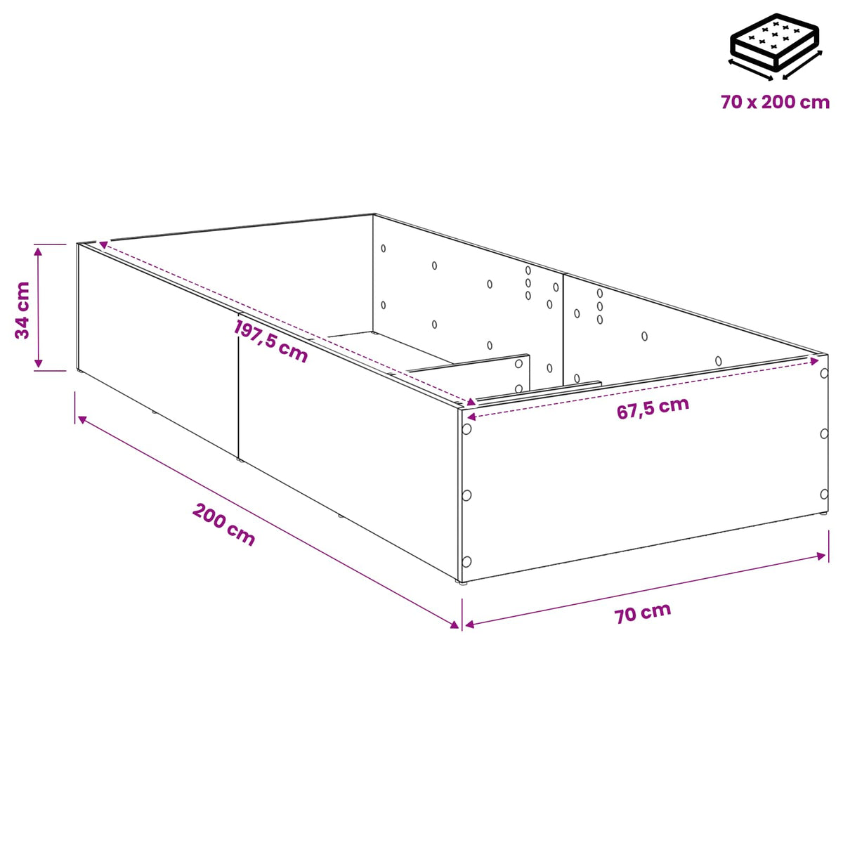 vidaXL Obudowa łóżka do regulowanego stelaża Czarny dąb 70 x 200 cm