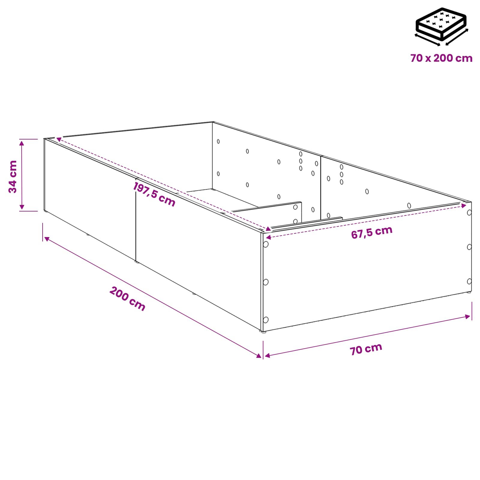 vidaXL Obudowa łóżka do regulowanego stelaża dąb Sonoma 70 x 200 cm