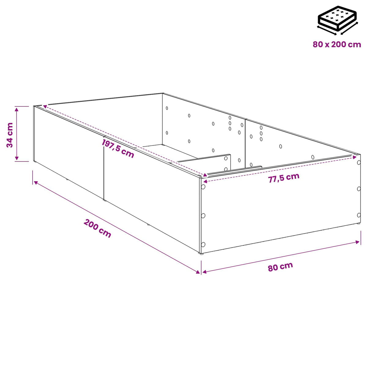 vidaXL Obudowa łóżka do regulowanego stelaża Biały 80 x 200 cm