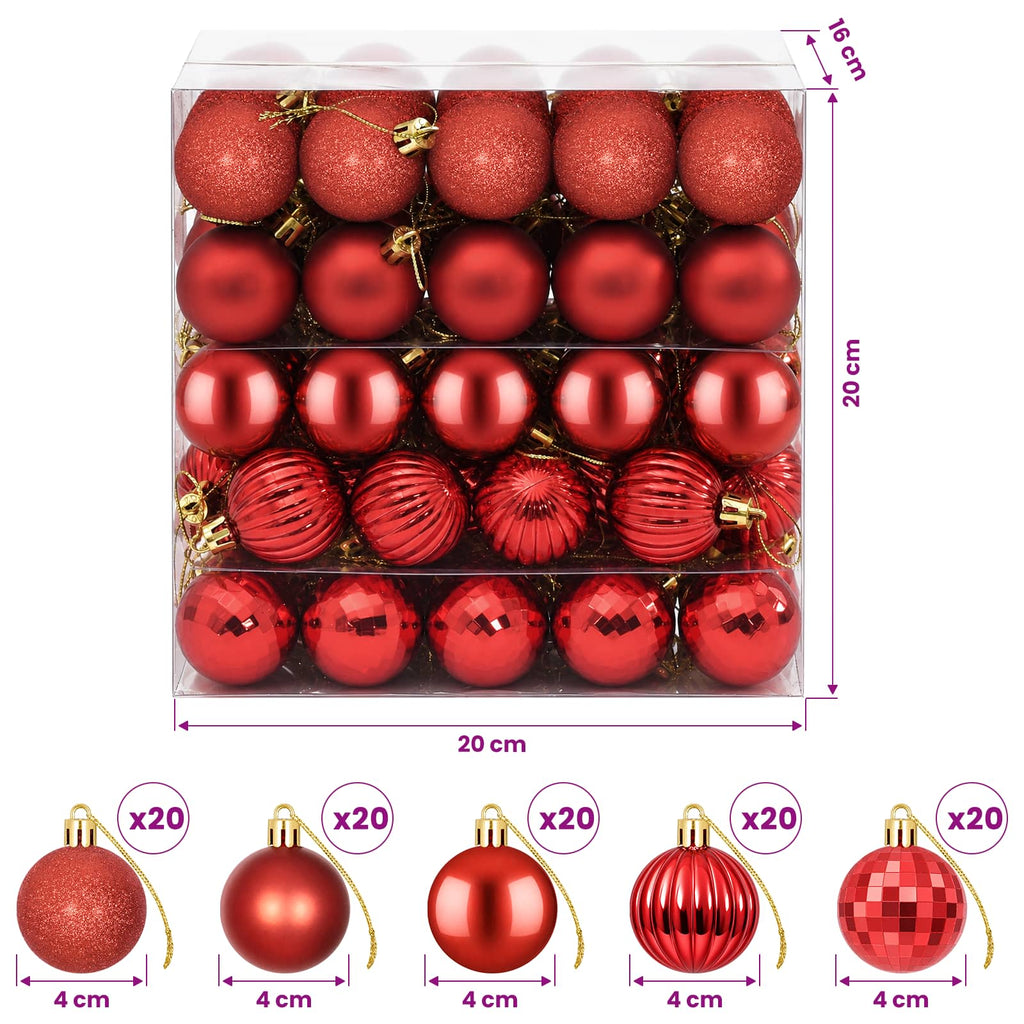 vidaXL Zestaw bombek bożonarodzeniowych 100 szt. czerwony 4 cm