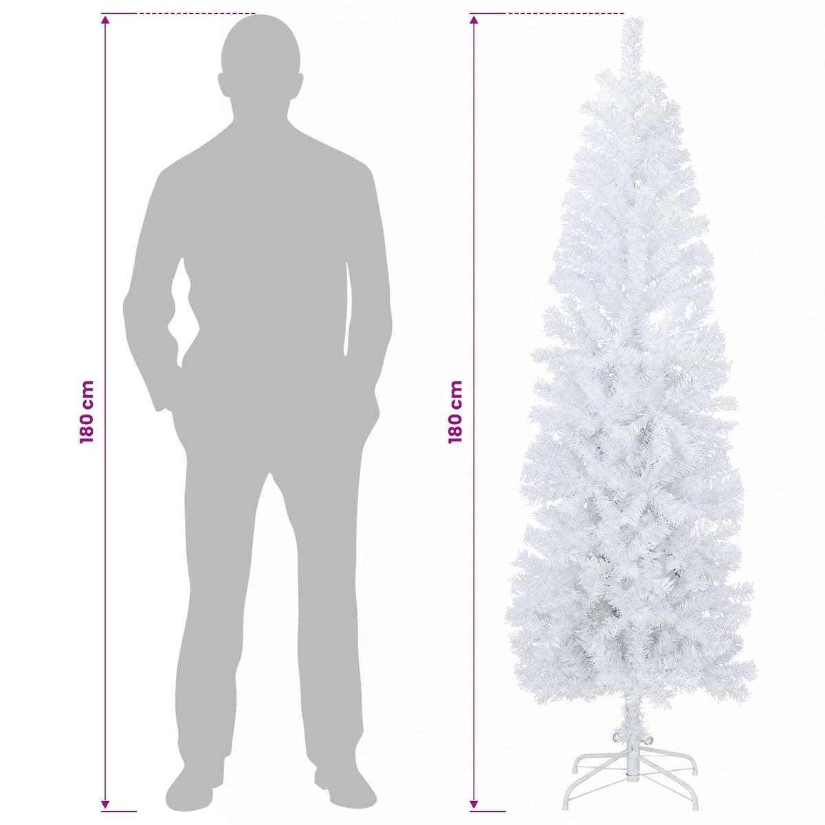 vidaXL Sztuczne smukłe drzewo bożonarodzeniowe 180 cm PVC i stal Biały