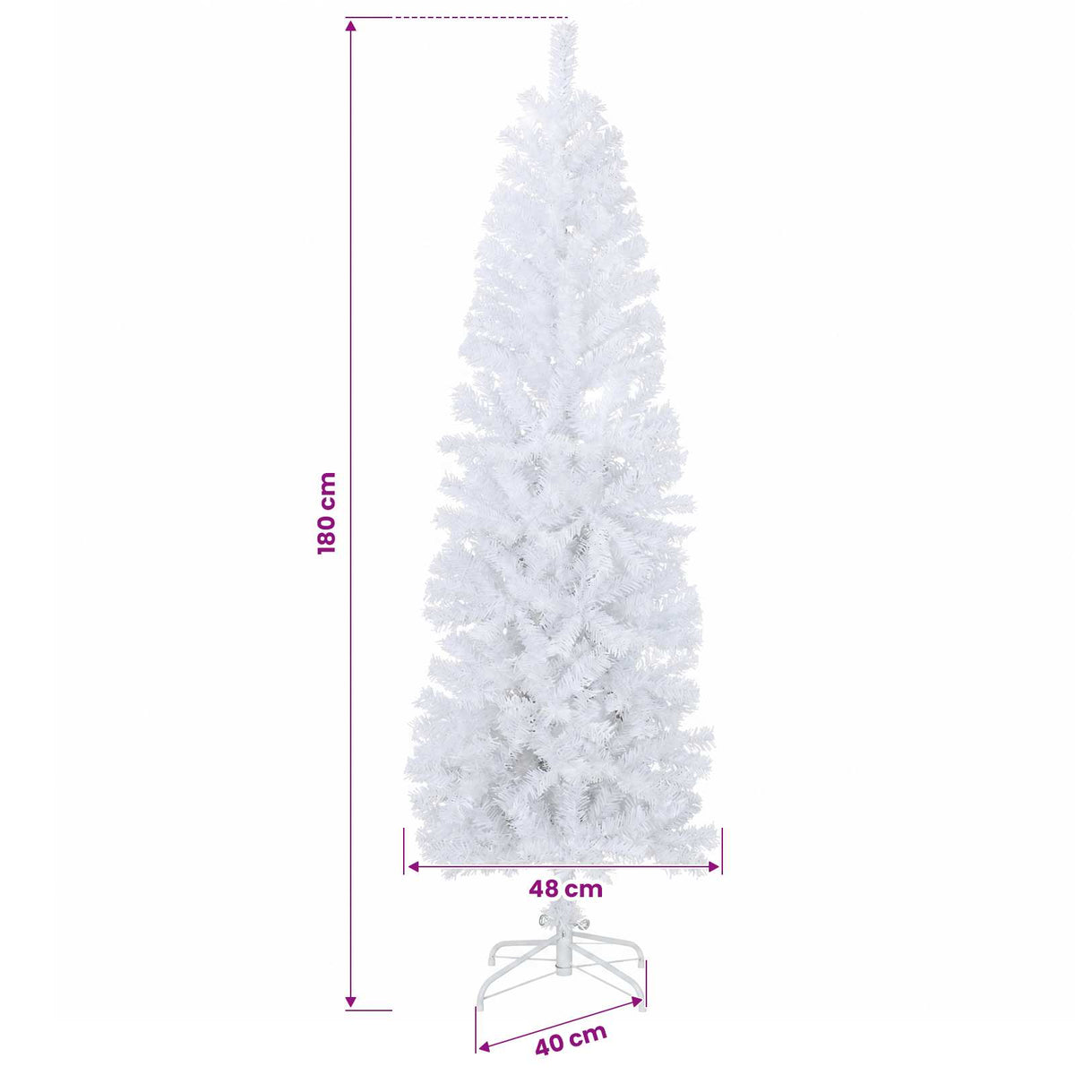 vidaXL Sztuczne smukłe drzewo bożonarodzeniowe 180 cm PVC i stal Biały