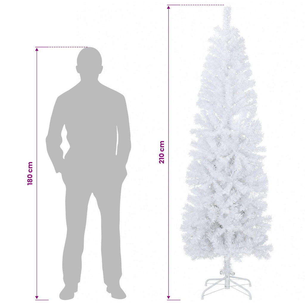 vidaXL Sztuczne smukłe drzewo bożonarodzeniowe 210 cm PVC i stal Biały