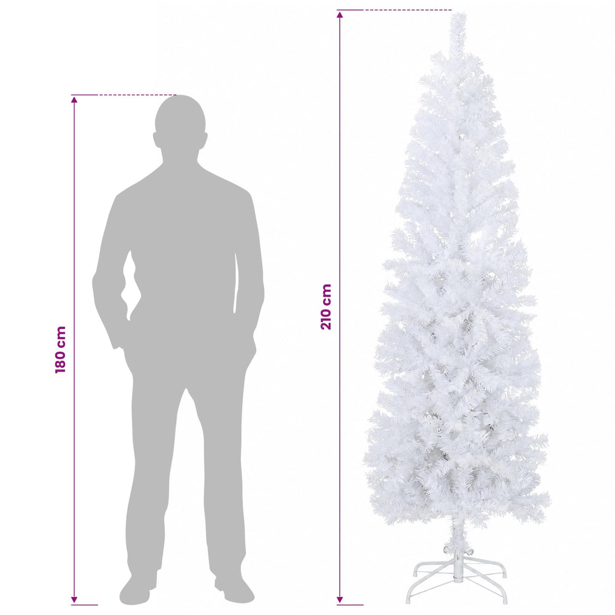 vidaXL Sztuczne smukłe drzewo bożonarodzeniowe 210 cm PVC i stal Biały