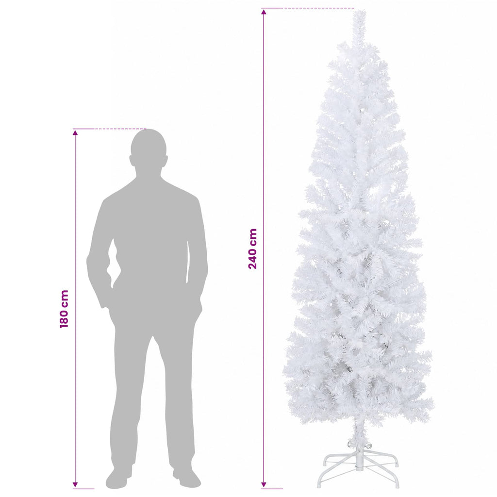 vidaXL Sztuczne smukłe drzewo bożonarodzeniowe 240 cm PVC i stal Biały