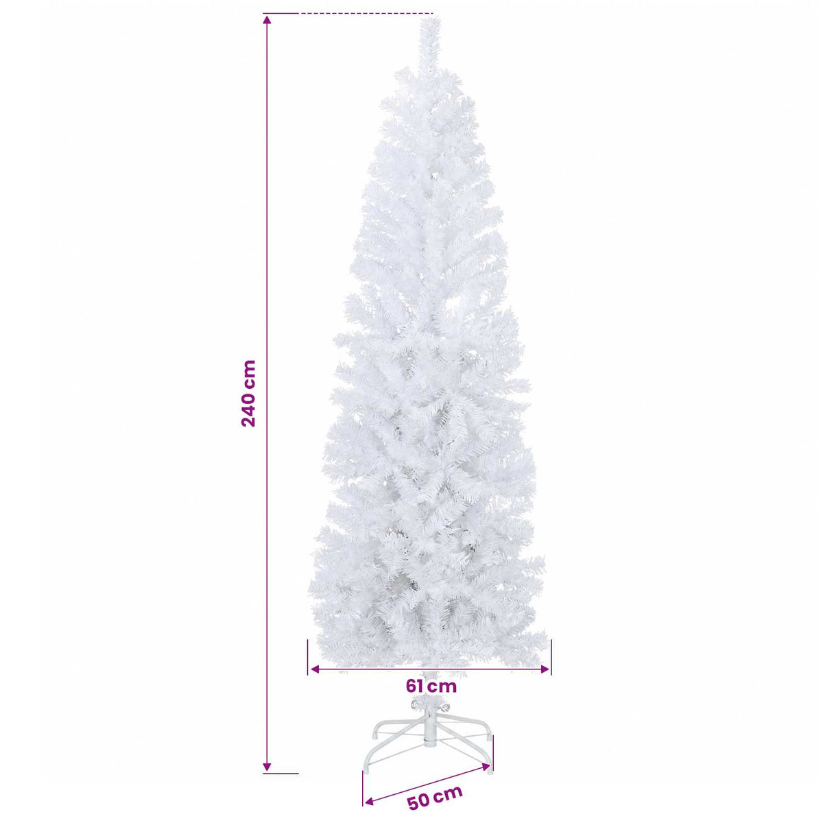 vidaXL Sztuczne smukłe drzewo bożonarodzeniowe 240 cm PVC i stal Biały