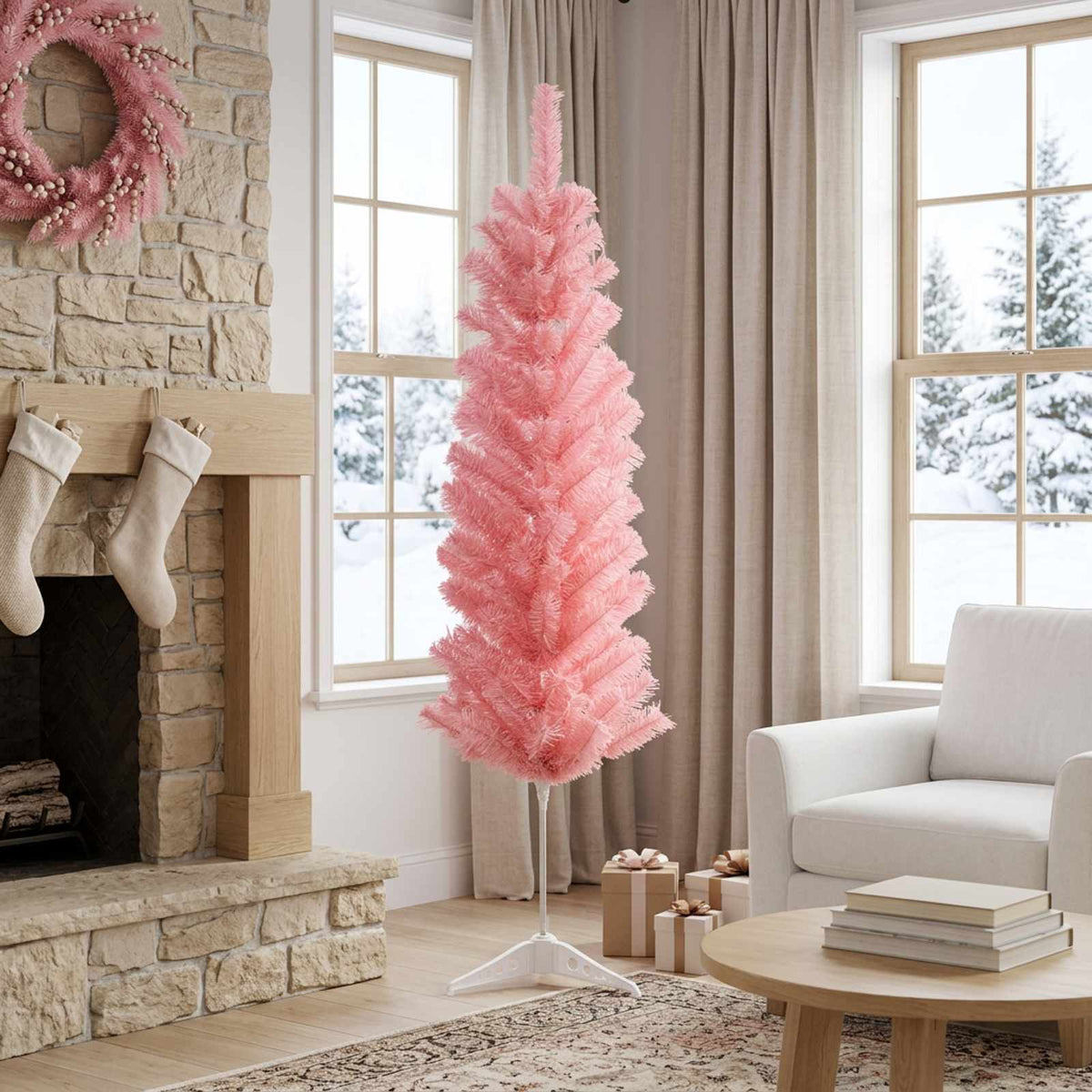 vidaXL Sztuczne smukłe drzewo bożonarodzeniowe 120 cm PVC i stal