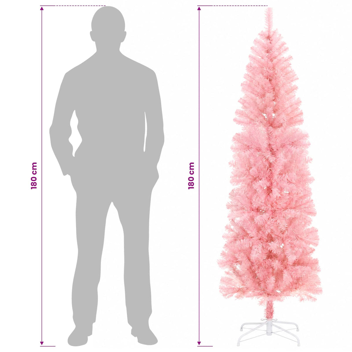 vidaXL Sztuczne smukłe drzewo bożonarodzeniowe 180 cm PVC i stal