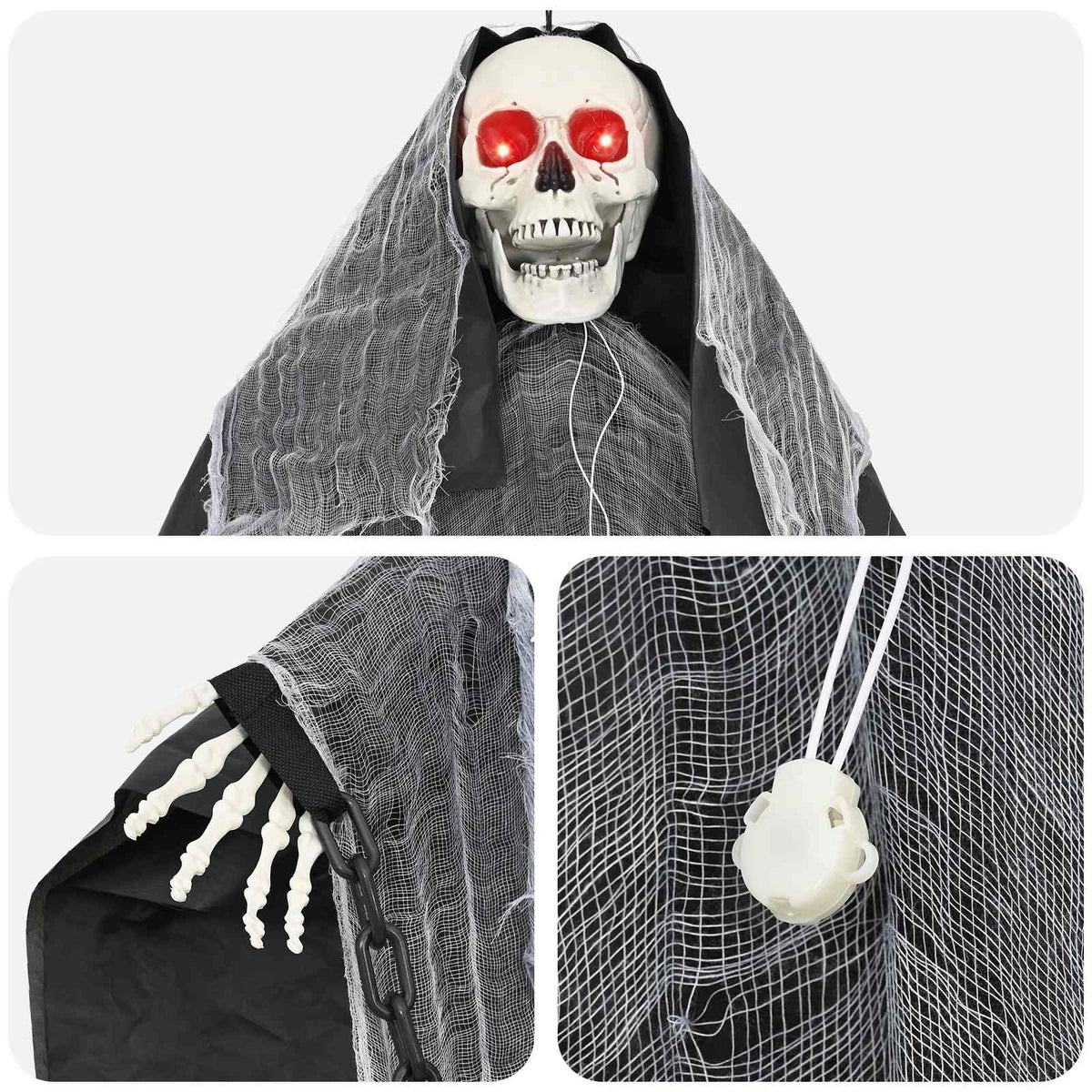 vidaXL Wiszący ponury żniwiarz na Halloween SPOOKA Czarny 112 x 164 cm