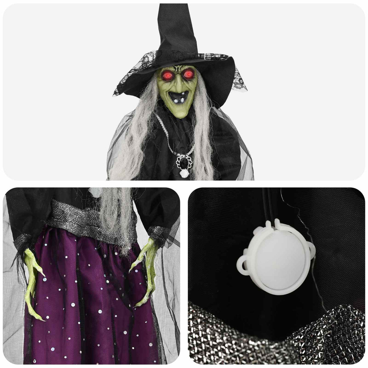 vidaXL Wisząca czarownica na Halloween SPOOKA Fioletowy 30 x 133 cm