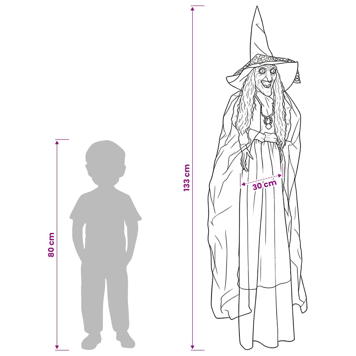 vidaXL Wisząca czarownica na Halloween SPOOKA Fioletowy 30 x 133 cm